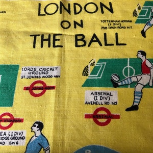 NOS Vintage UK Irish Linen Tea Towel “London on the Ball”