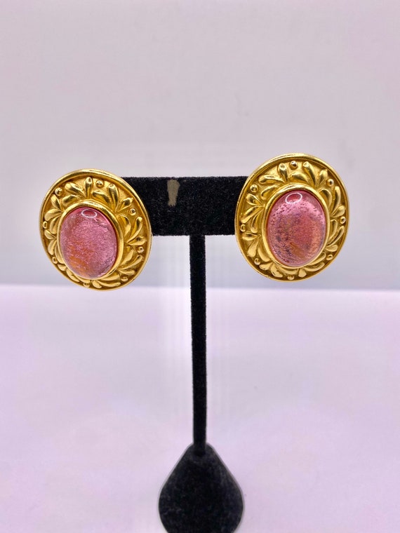 Vintage Pretty in Pink Cabochon Earrings by TRIFA… - image 8