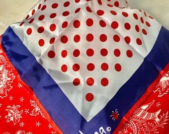 VERA Neumann 1960s Red White and Blue Scarf July 4th “Made in Japan” (20x21 inches)