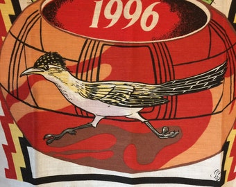 Unused 1996 Southwest Calendar Tea Towel With Roadrunner and Indian Pottery