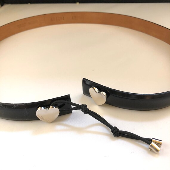 Moschino Vintage Black Leather Belt Silver Heart Buckle Made in Italy 40 Vintage MOSCHINO Italy Thin Designer Black Belt With Silver  main image 4