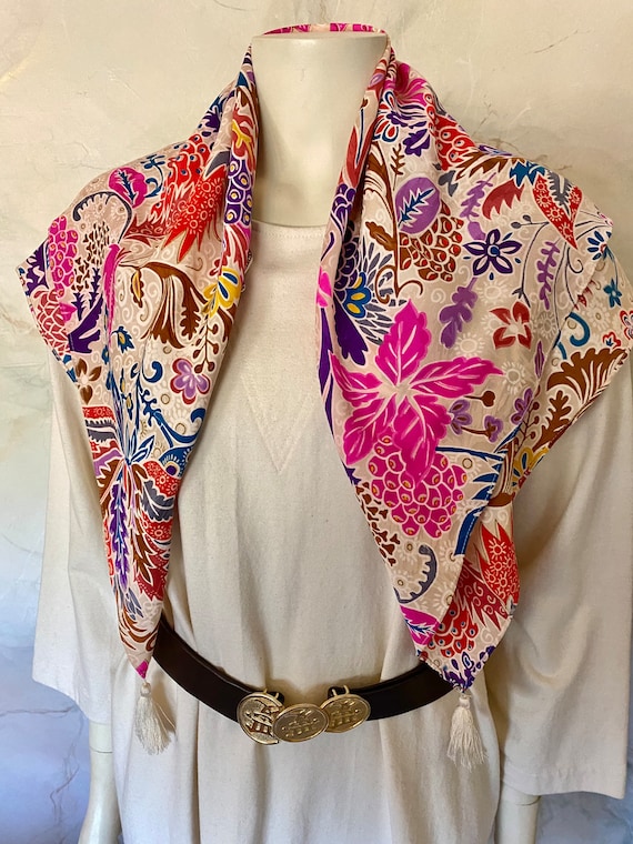 DIANE FREIS 1980s Designer Silk Scarf With Tassels - image 4