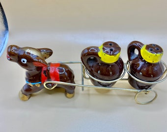 Mid Century “Made in Japan” Salt & Pepper Set Mexican Donkey With Cart