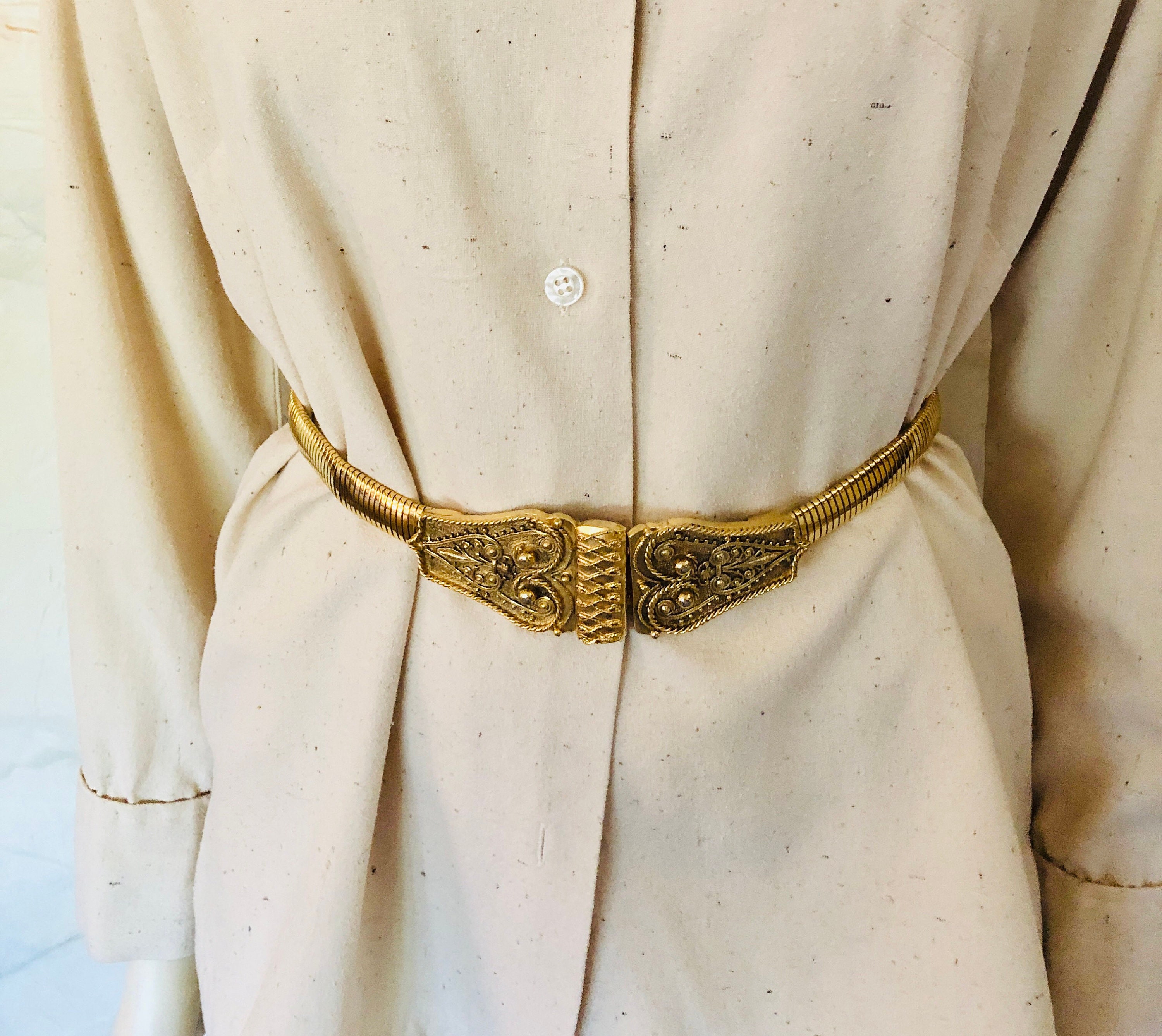 70s Accessocraft Belt Gold Byzantine Gothic Statement Signed Chunky Collectible Vintage Signed Accessocraft New York Gold Ornate Etruscan  main image 4