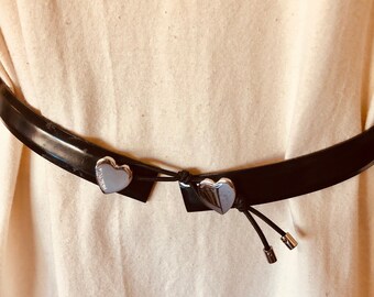 Vintage MOSCHINO Italy Thin Designer Black Belt With Silver  display picture 3