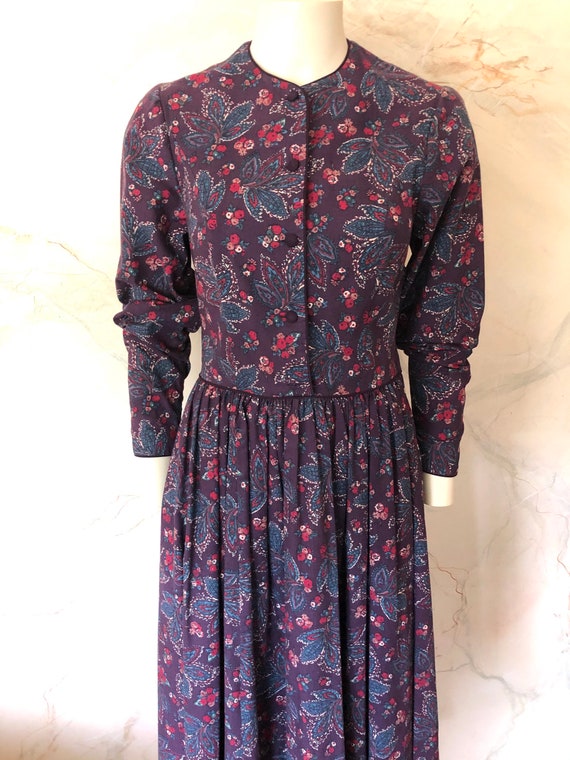 LAURA ASHLEY British Designer Purple Floral Cotton Dr… Gem