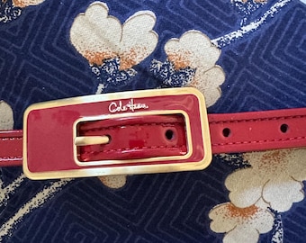 Vintage Cole Hahn Thin Red Women's Patent Leather Style Belt With Gold Accent Buckle