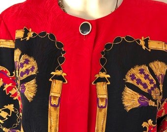 ADRIANNA PAPELL Silk Scarf Jacket Size 10 With tassel Designs