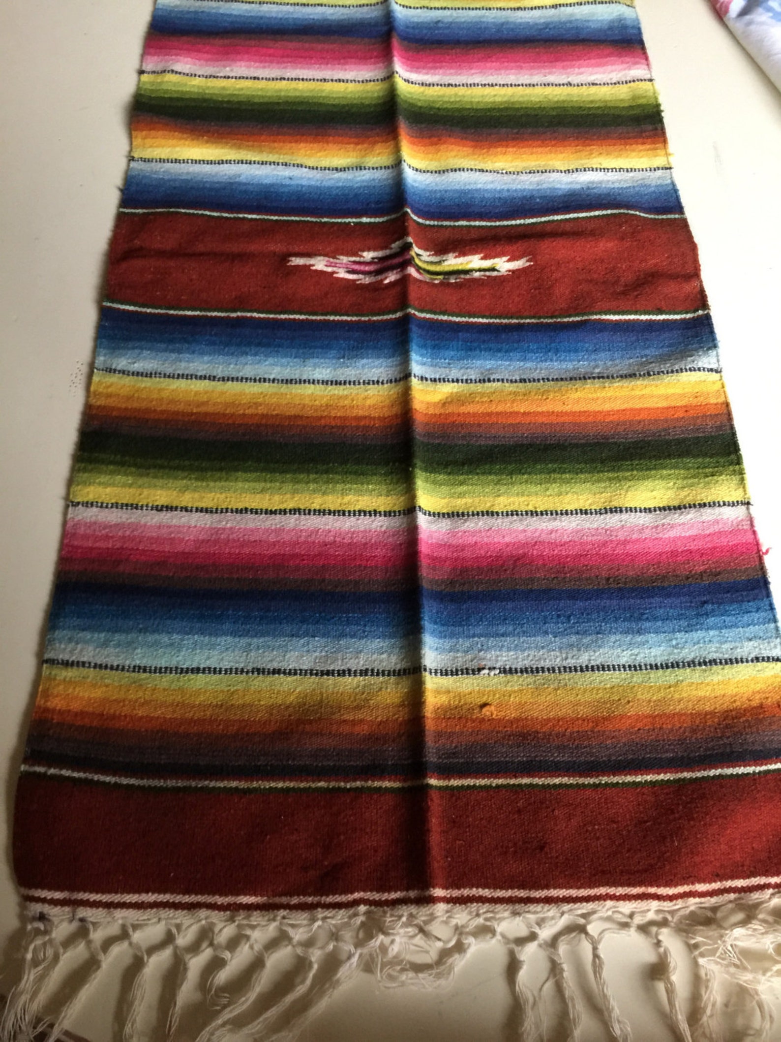 Vintage Mexican Wool Saltillo Serape Fringed Blanket 16 by 30 Etsy