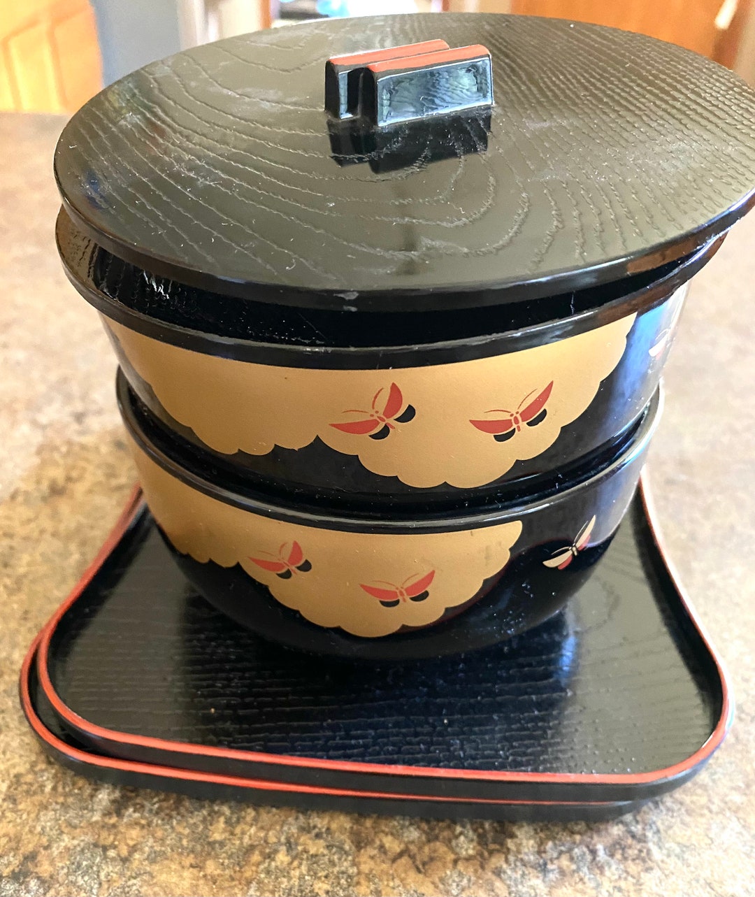 2 “made in Japan” Lidded Vintage Lacquer Rice Bowls With Underplates ...