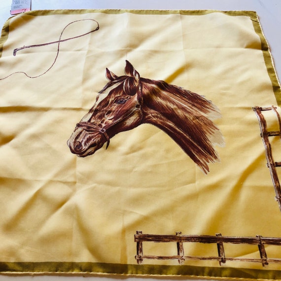 VTG Equestrian Themed Rodeo Cowgirl Scarf with Ho… - image 1