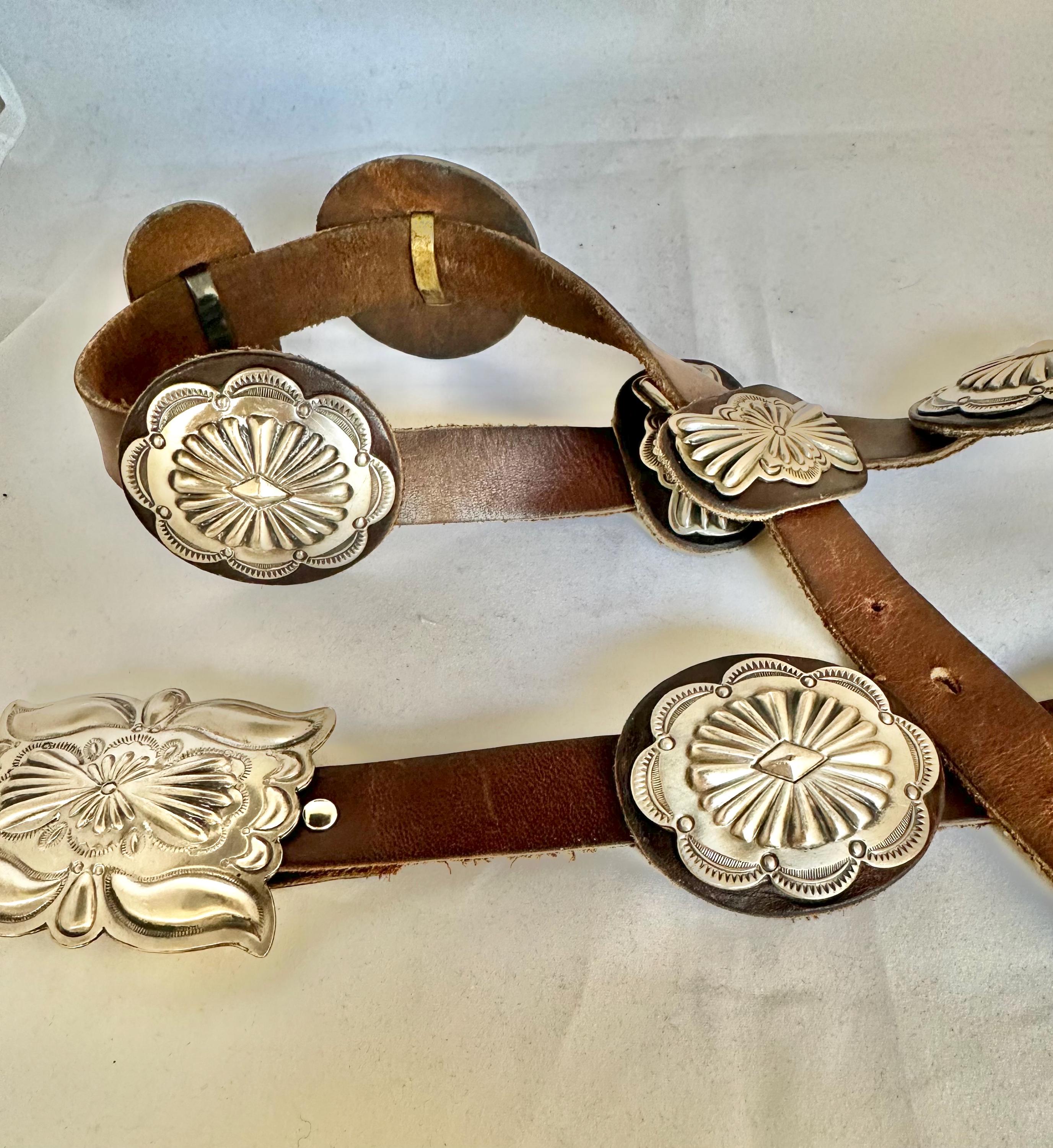 Vintage Latigo Leather Concho Belt Western Cowgirl Rodeo Ranch Brown Size Large Horse Western Belt Genuine Leather Size Extra Large Cowboy  main image 4
