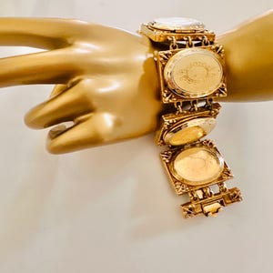 Vintage Hattie Carnegie Gold Panel Bracelet With 3 Photo Holders 1950s Era