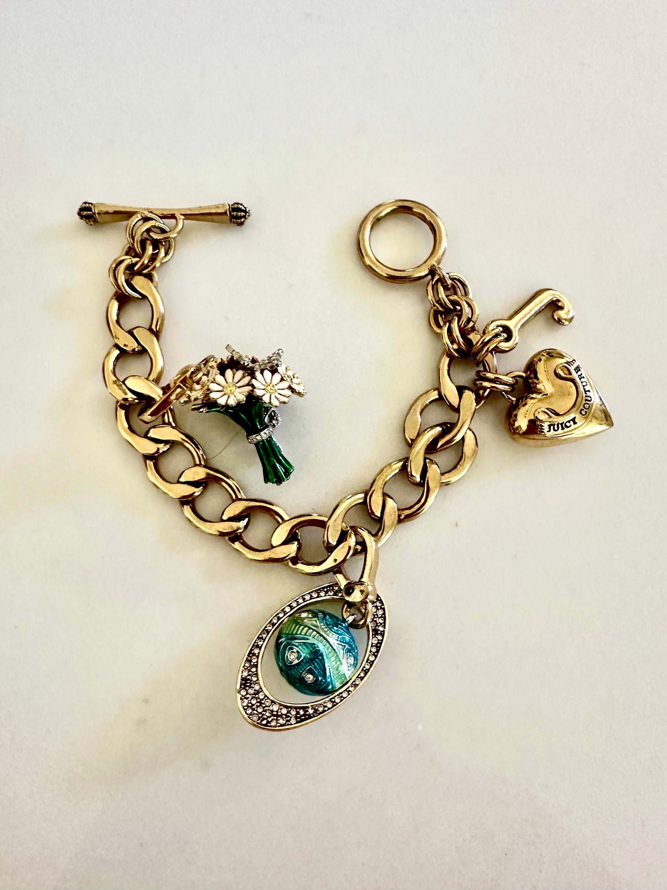 Juicy Couture Gold Heart Charm Toggle Bracelet -Women Accessories Vintage 100% Authentic Vintage Juicy Couture Charm Bracelet w/ 6 Charms main image 2