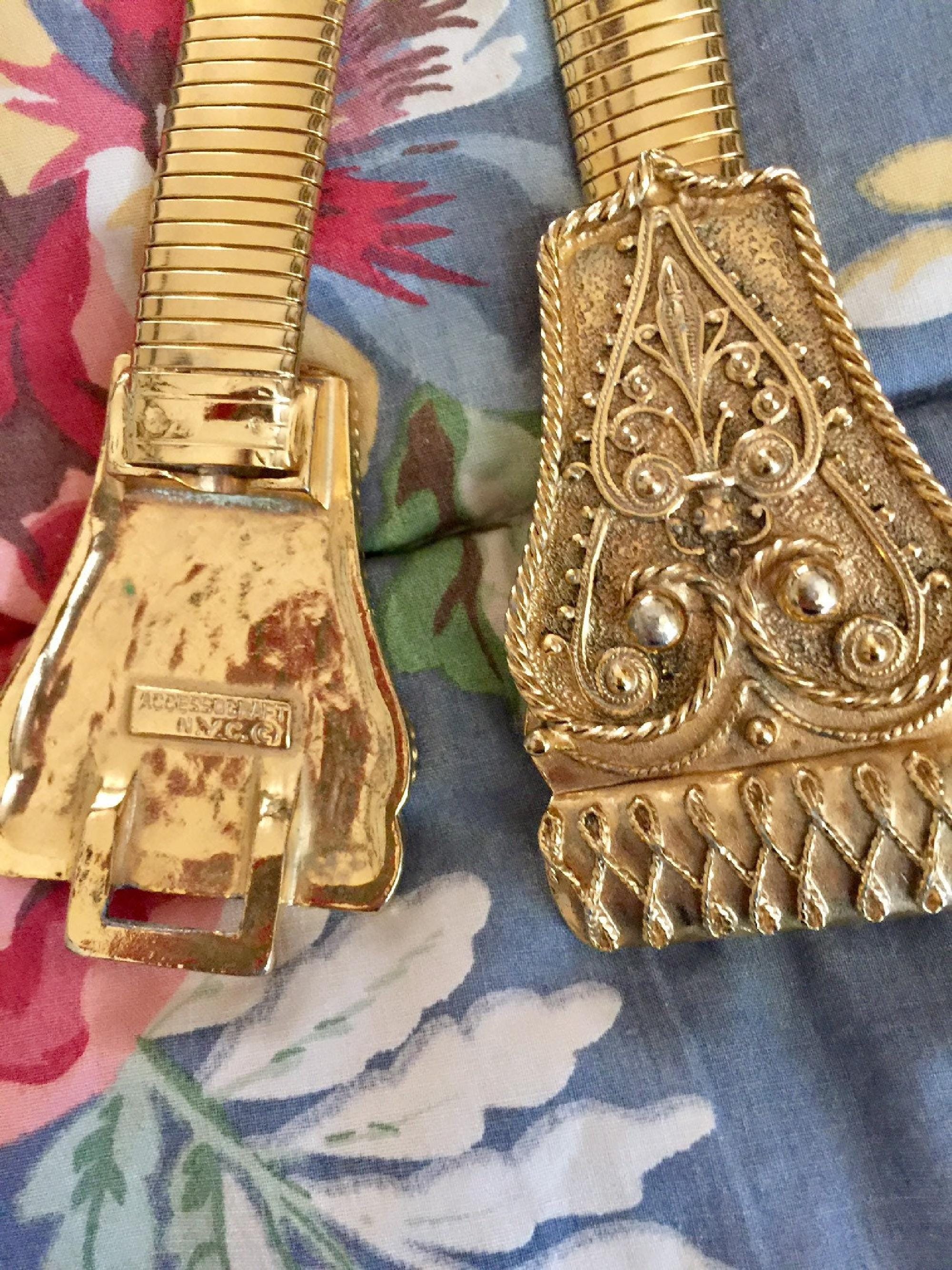 70s Accessocraft Belt Gold Byzantine Gothic Statement Signed Chunky Collectible Accessocraft Belt Vintage - Etsy main image 2