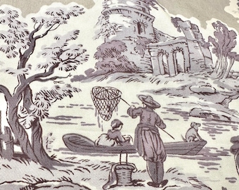 P Kaufmann Fabric French Toile Remnant, Countryside Upholstery Fabric, Classic French Country Yardage DIY Sewing & Collectors (110 by 56”)
