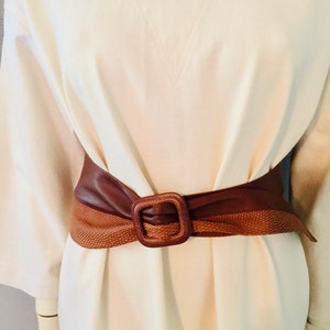 Leather Belt Anne Klein Calderon: Wide Brown Adjustable Vintage 1980s Ladies Accessory