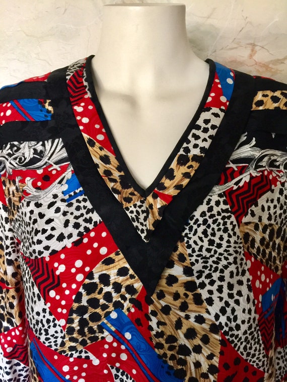 1980s DIANE FREIS Animal Print Patchwork Silky Che