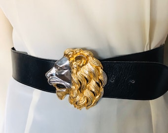 Vintage Harry Rosenfeld Classic Lion Head Belt, Mixed Metal  display picture 2