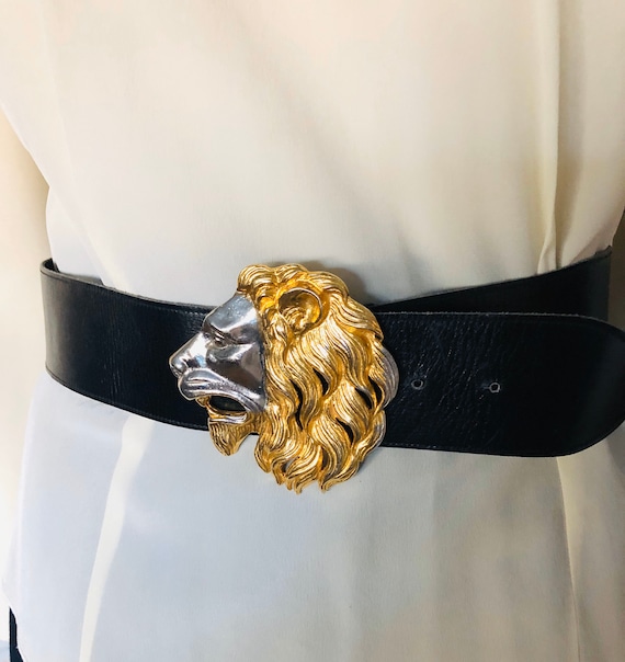 Vintage Harry Rosenfeld Classic Lion Head Belt, Mixed Metal  display picture 3