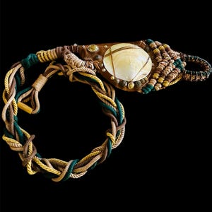 Hippie Belt Vintage Signed Manett Macrame Boho Belt with Large Seashell Buckle, Unique Artisan Woven Beach Cruisewear Accessory