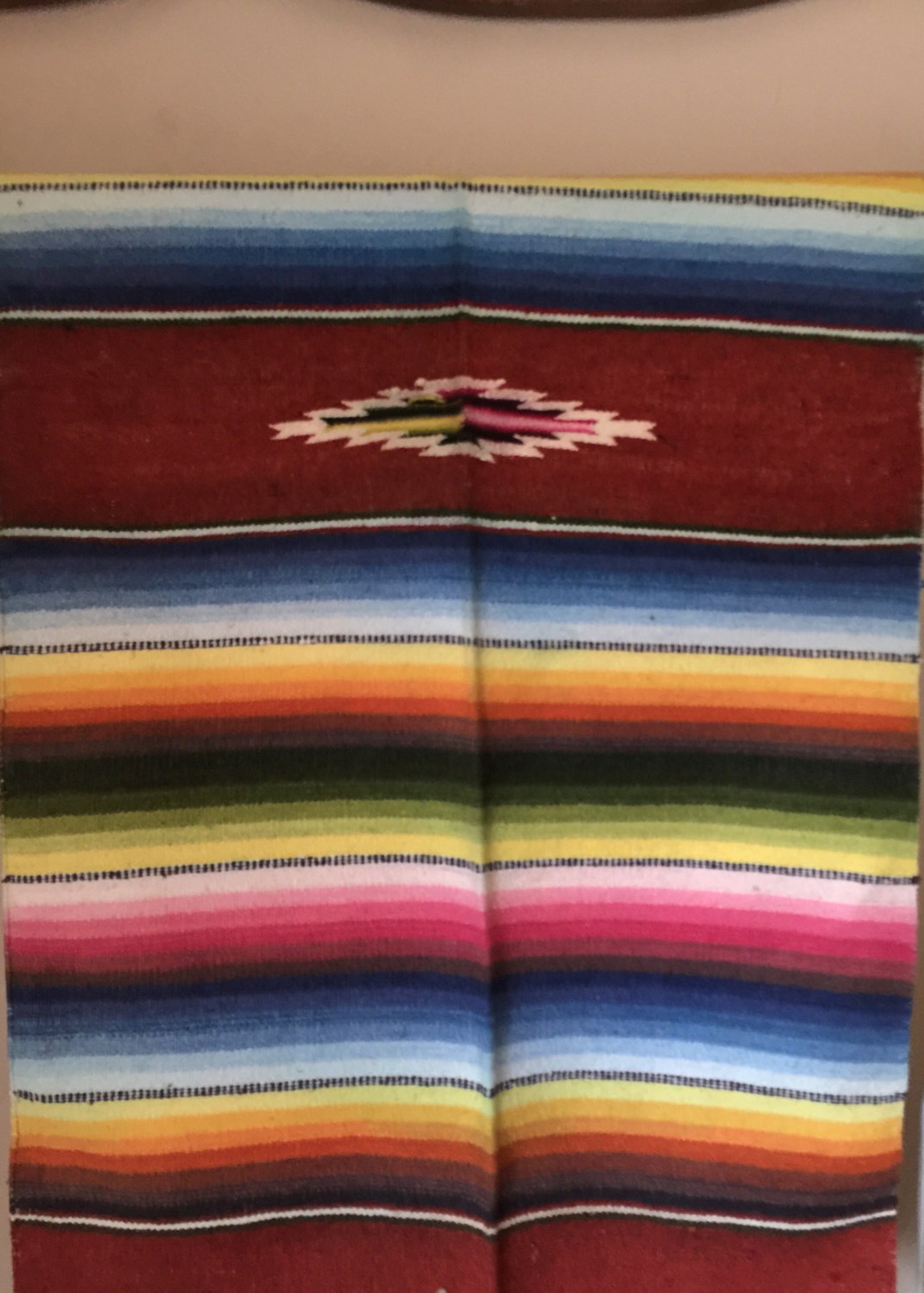 Vintage Mexican Wool Saltillo Serape Fringed Blanket 16 by 30 Etsy