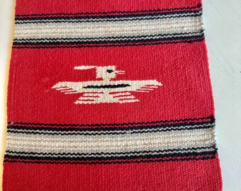 Small Vintage Chimayo Style Wool Mini Placemat Dresser Scarf (10x13”)
