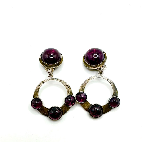 Marjorie Baer San Francisco Boho Purple Glass Hoop Clip Earrings