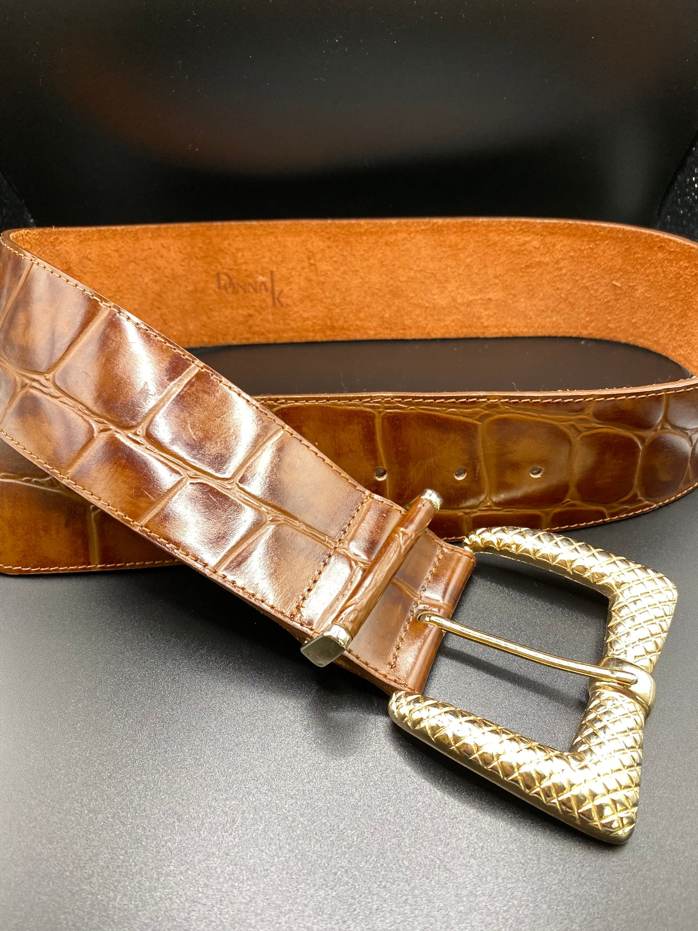 Donna Karan/Robert Lee Morris British Tan &  Gold Leather Belt Sz M Vintage Robert Lee Morris Belt - Etsy main image 2
