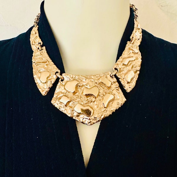 1970s NAPIER Book Piece Brutalist “Molten Gold Nugget” Necklace by Gene Bertolli US Made Jewelry