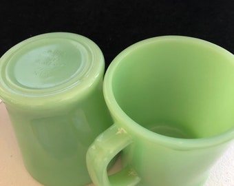 Vintage Fire King JADITE Green Cups or Mugs Made in USA (Set of 2)