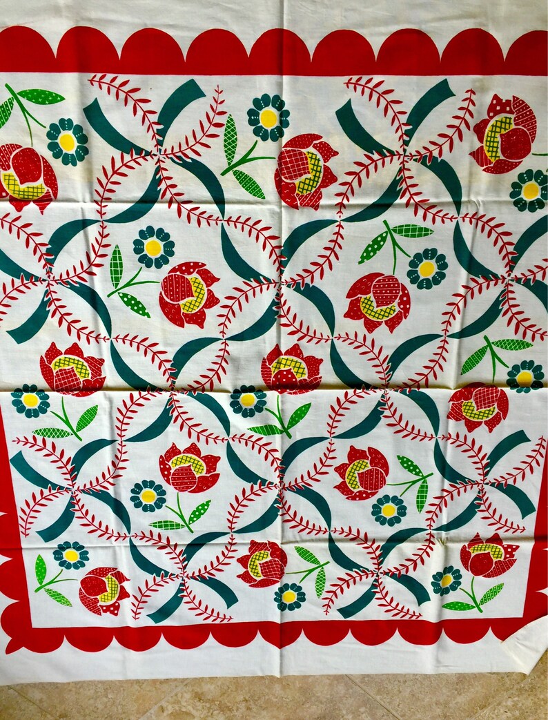 Vintage Unused Simtex Tablecloth With Tulips 48 by 50 Inches Etsy