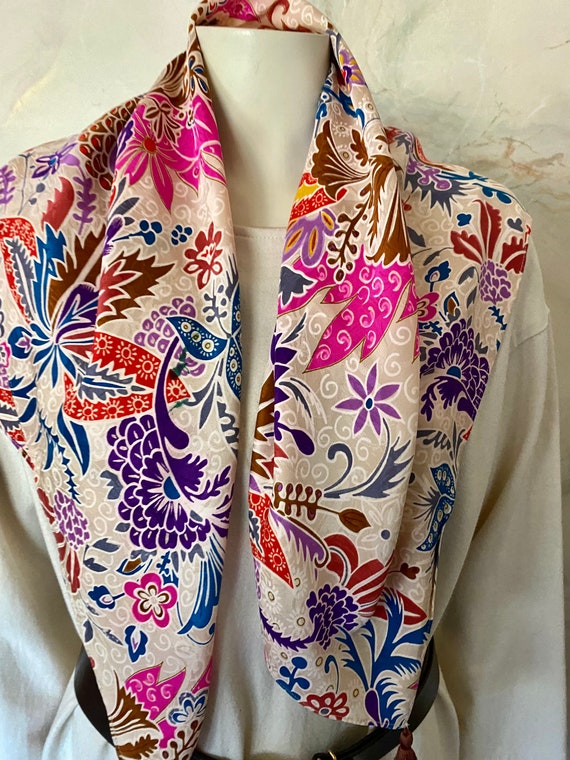 DIANE FREIS 1980s Designer Silk Scarf With Tassels - image 1