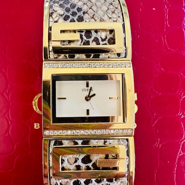 Vintage Women’s GUESS Watch With Faux Snakeskin Panels in Original Box
