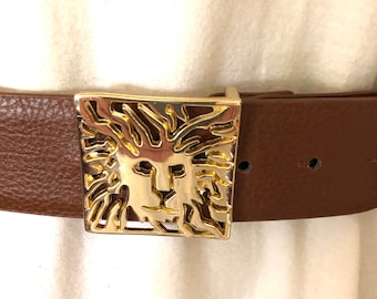 Anne Klein, Black Patent Leather Lion Logo Belt With Gold  display picture 1