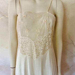 Feminine Lingerie Vintage &quot;Lily of France&quot; Beige Lace Accented Nightgown, Small Romantic Silky Slip Honeymoon Collectible