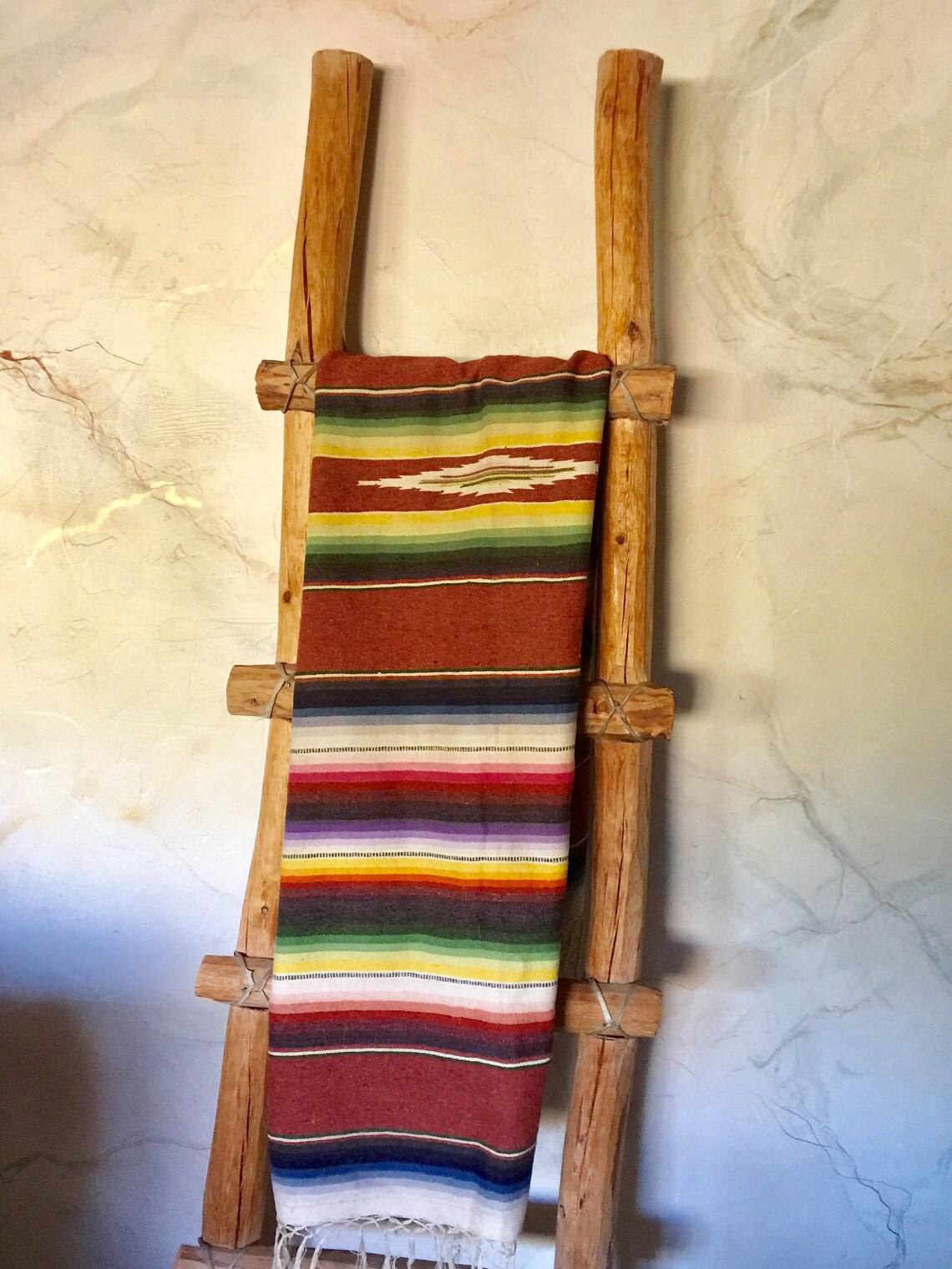 Vintage Mexican Wool Saltillo Serape Fringed Blanket 16 by 30 Etsy