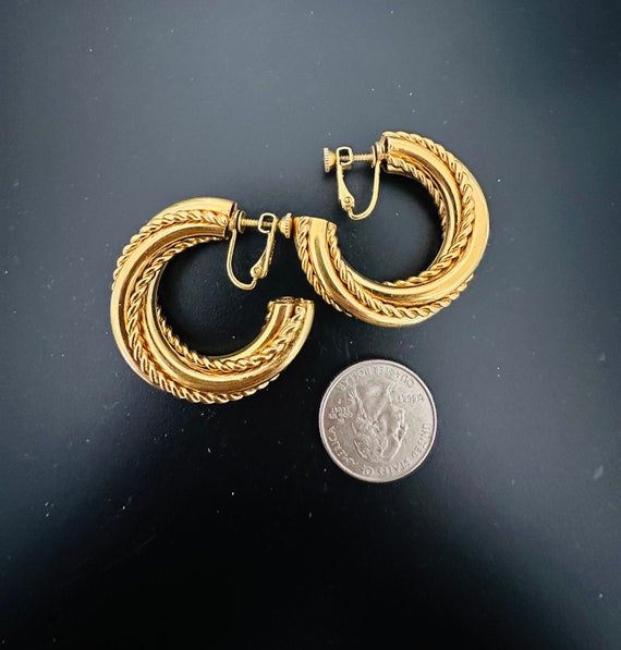 Vintage NAPIER Twisted Gold Metal Hoop Earrings