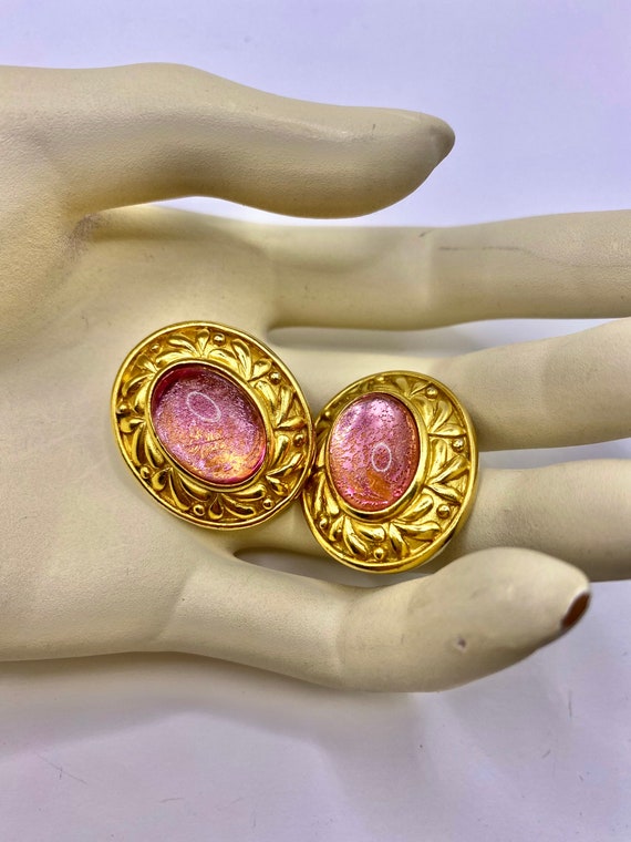Vintage Pretty in Pink Cabochon Earrings by TRIFA… - image 5