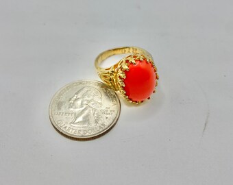 Vintage SETA Gold Ring With Faux Coral Cabochon