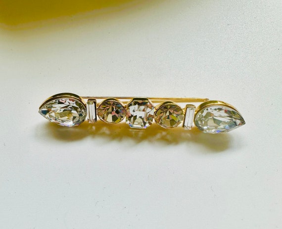 Vintage MONET Crystal Bar Pin - image 5