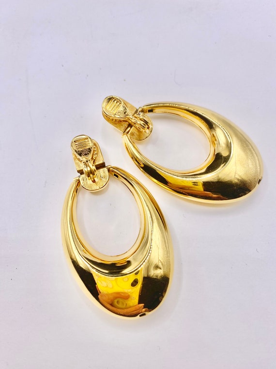 Vintage MONET Elongated Gold Hoop Earrings - image 1