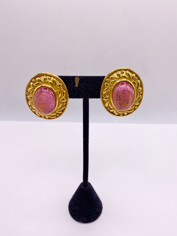 Vintage Pretty in Pink Cabochon Earrings by TRIFA… - image 3