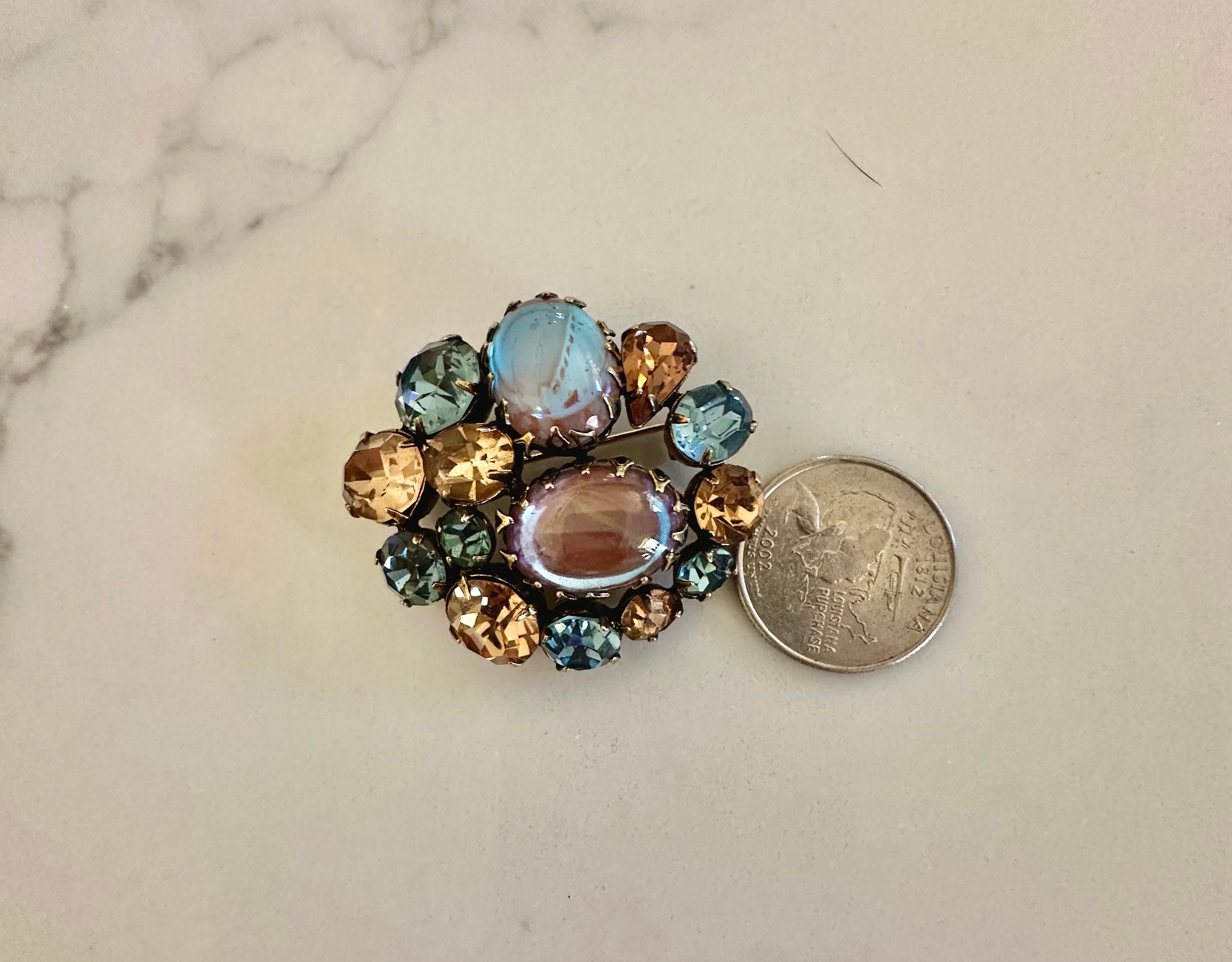 Vintage REGENCY Signed “saphiret” Cabochon and Rhinestone