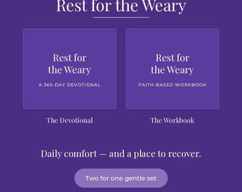 Paquete Descanso para los Cansados / Devocional de 365 días + Cuaderno de trabajo para el agotamiento del cuidador (versión Reina Valera) / Conjunto imprimible