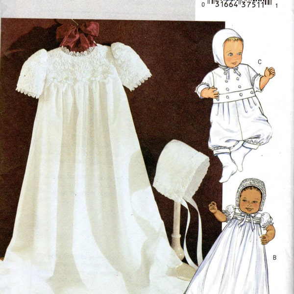 Baby Baptismal Gown, Jumpsuit & Hat Pattern- Size Small, Medium, Large, XLarge - Butterick B4052 uncut