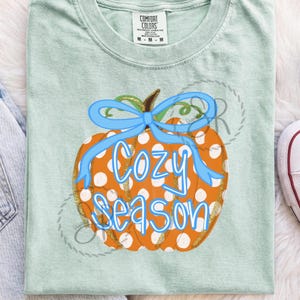 Fall png design, Cozy Season png, preppy blue bow coquette fall mom design, tshirt dtf sublimation digital download