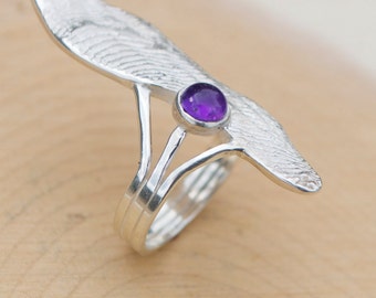 Unique textured BOLD + BEAUTIFUL cicada statement ring with amethyst cabachon. Handmade with love in Canada