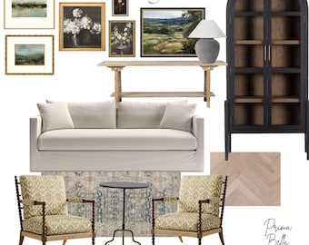 Farmhouse Living Room Design Package: Digital Mood Board, Shopping List (Instant Download)