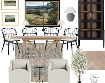 Farmhouse Dining Room Design Package/ Digital Mood Board/Pre-Made Design Mood Board/Dining Room Shopping List/E Design Instant Download